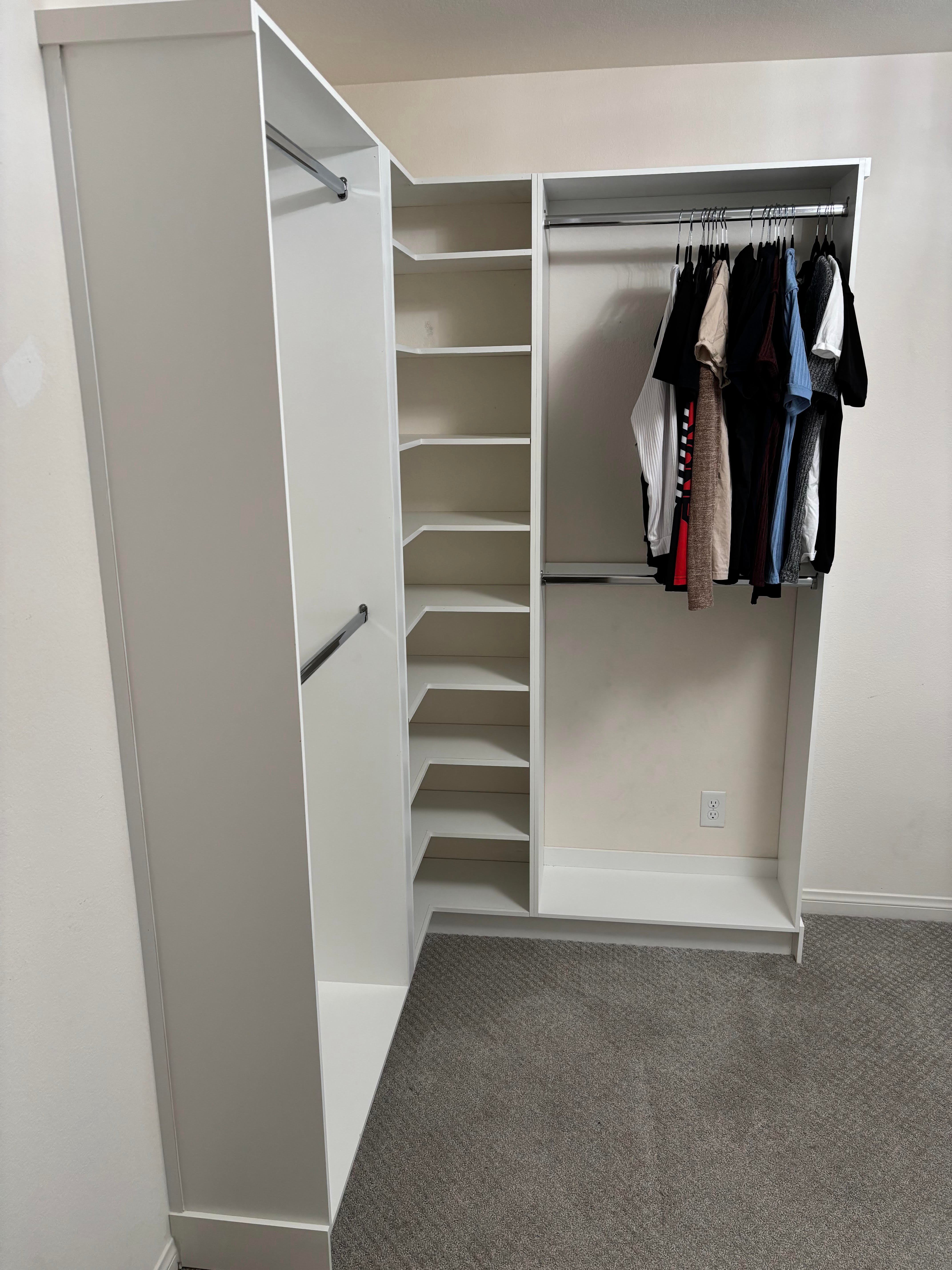 @ double hanger closet organizers with corner shelf in the middle